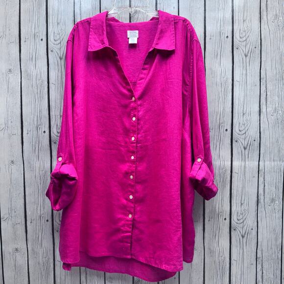 Sigrid Olsen 100% Linen Hot Pink Button Down Blouse Size 3X - Picture 1 of 3